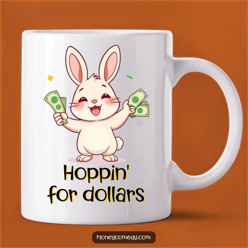 Funny Rabbit Mug: Smiling Money Juggler Character, Hilarious Financial Fun Gift