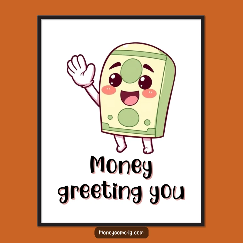Instant Funny Kawaii Dollar Bill Digital Art: Waving Print