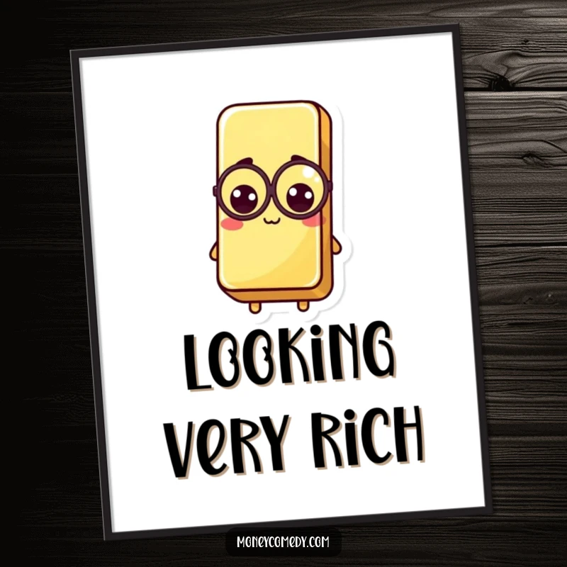 Funny Kawaii Gold Bar Poster displaying a sophisticated gold bar with a monocle, adding artistic flair and humor.