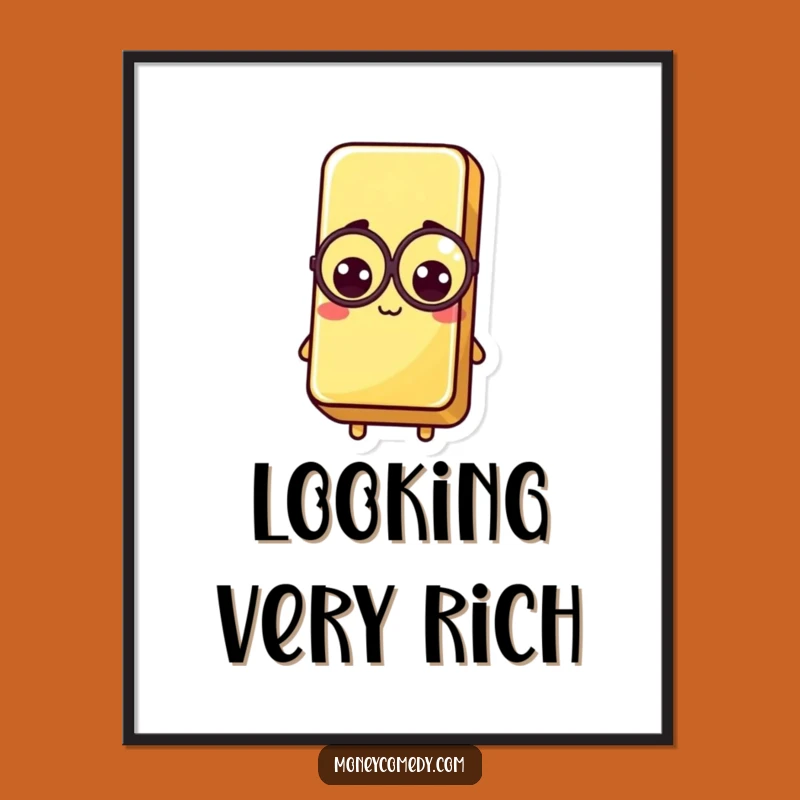 Funny Kawaii Gold Bar Poster: Dapper Monocle Art for Wealthy Walls