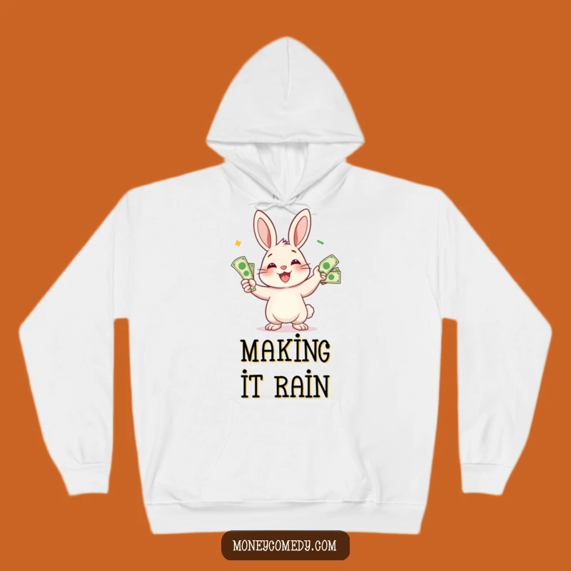 Funny Rabbit Hoodie: Smiling Money Juggler, Cozy Financial Fun Wear, Hilarious Gift