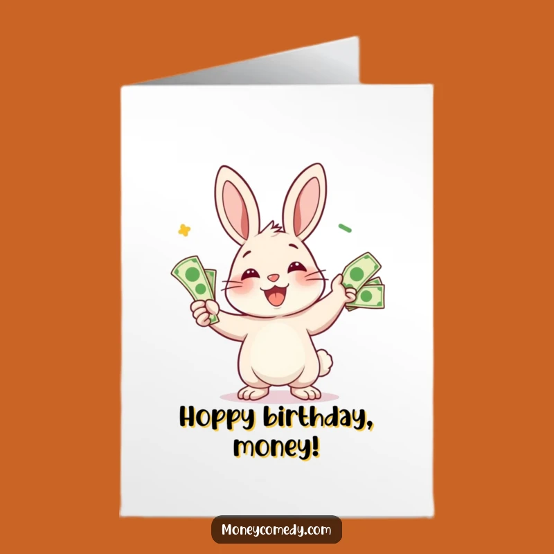 Free Printable Rabbit Birthday Card: Money Juggler Funny Downloadable Gift for High Rollers
