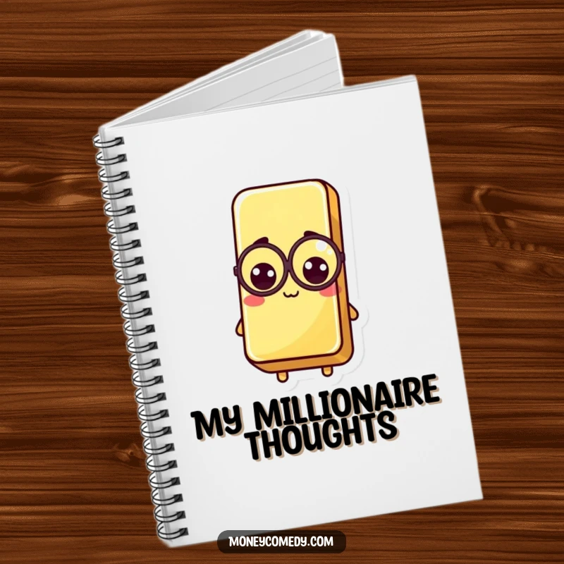 Funny Kawaii Gold Bar Notebook with a stylish gold bar character wearing a monocle, great for writing and planning.